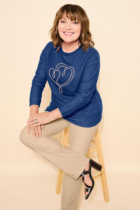 Embroidered Heart Denim Sweatshirt